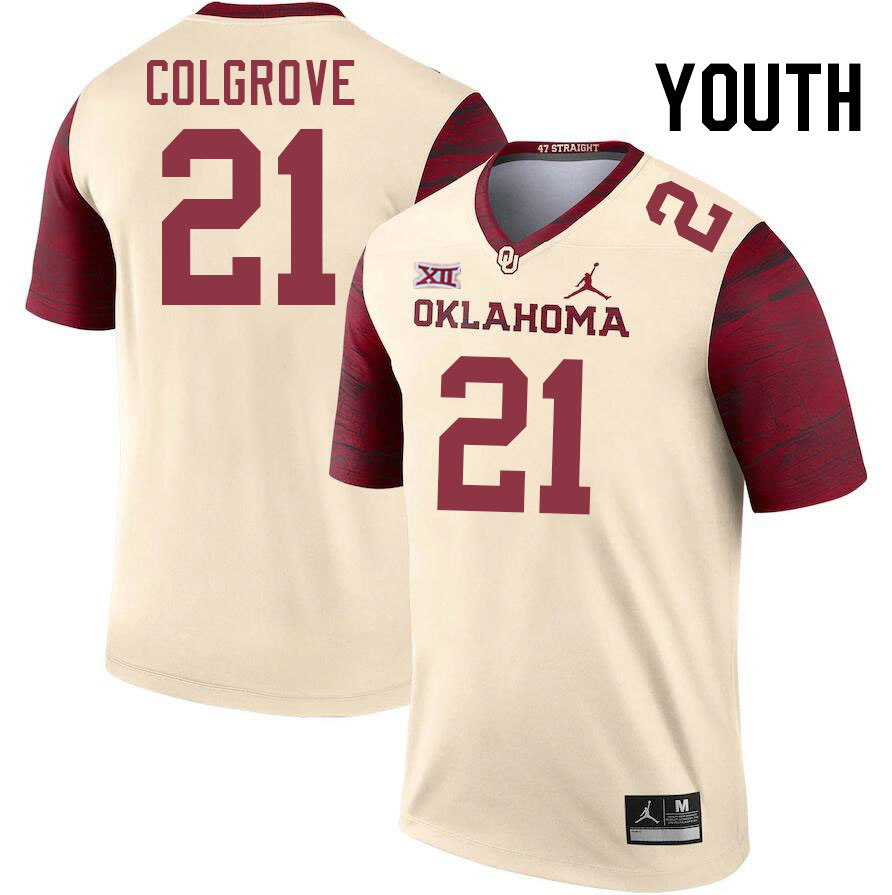 Youth #21 Braylon Colgrove Oklahoma Sooners College Football Jerseys Stitched Sale-Cream - Click Image to Close